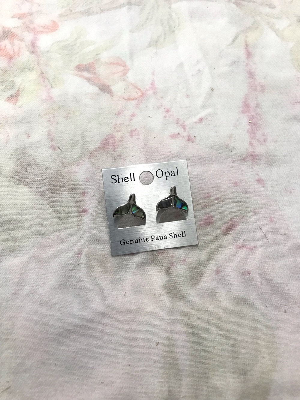Silver Tone Genuine Paua Abalone Shell Whale Stud Earrings